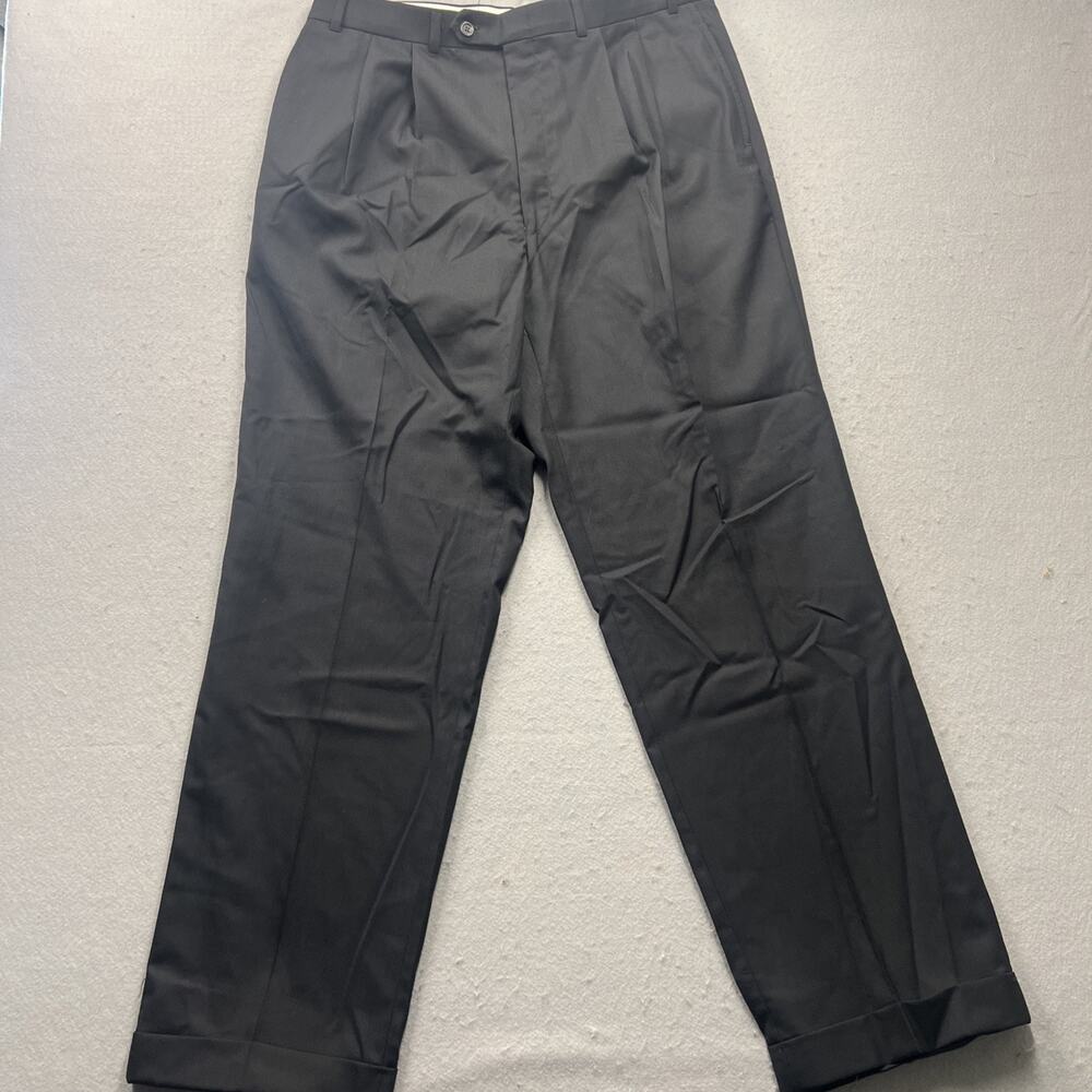 Lauren Ralph Lauren Mens Cuffed Dress Pants Size 36x32 Black 100% Wool NWT